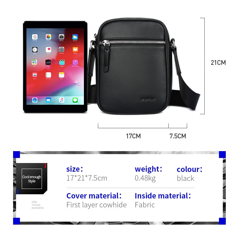 BOPAI Cow Leather Crossbody Bag Light Casual Handbags Small Flap Messenger Bags For Men Shoulder Bag Large Capacity