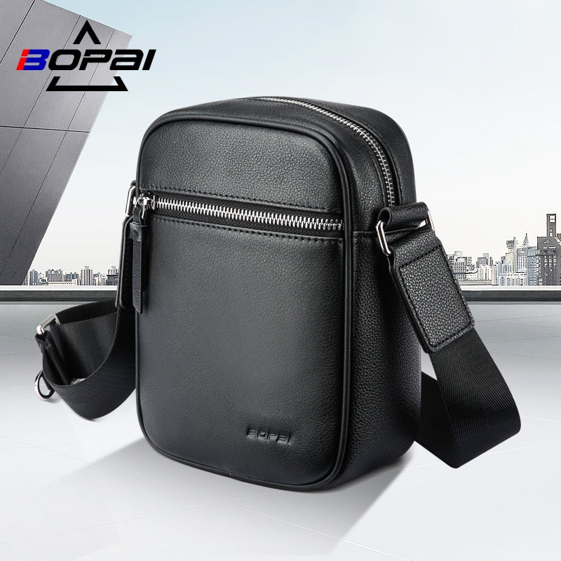 BOPAI Cow Leather Crossbody Bag Light Casual Handbags Small Flap Messenger Bags For Men Shoulder Bag Large Capacity