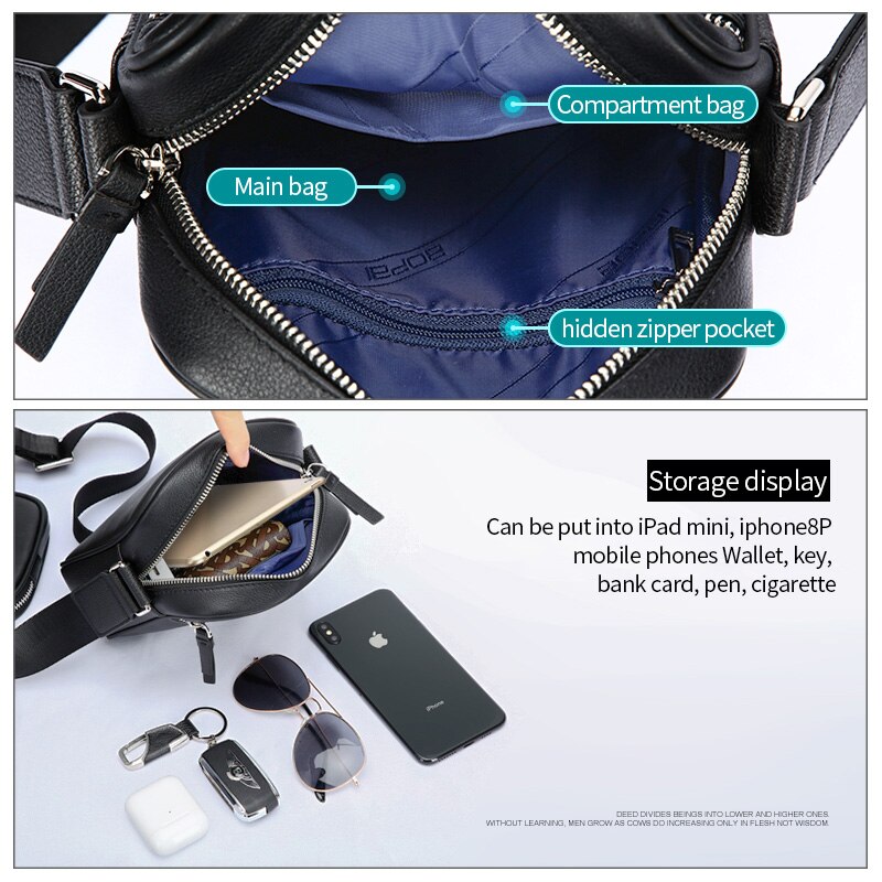 BOPAI Cow Leather Crossbody Bag Light Casual Handbags Small Flap Messenger Bags For Men Shoulder Bag Large Capacity