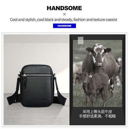 BOPAI Cow Leather Crossbody Bag Light Casual Handbags Small Flap Messenger Bags For Men Shoulder Bag Large Capacity