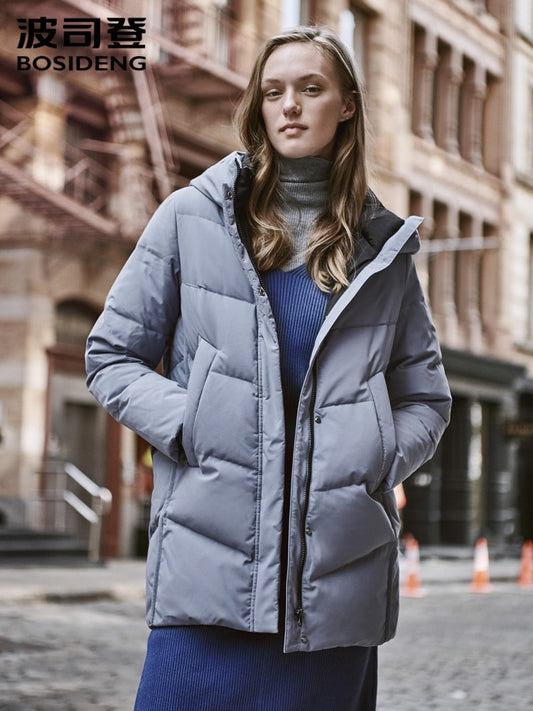 BOSIDENG Women's down jacket hooded medium length winter warm coat casual outwear high quality waterproof B90141028
