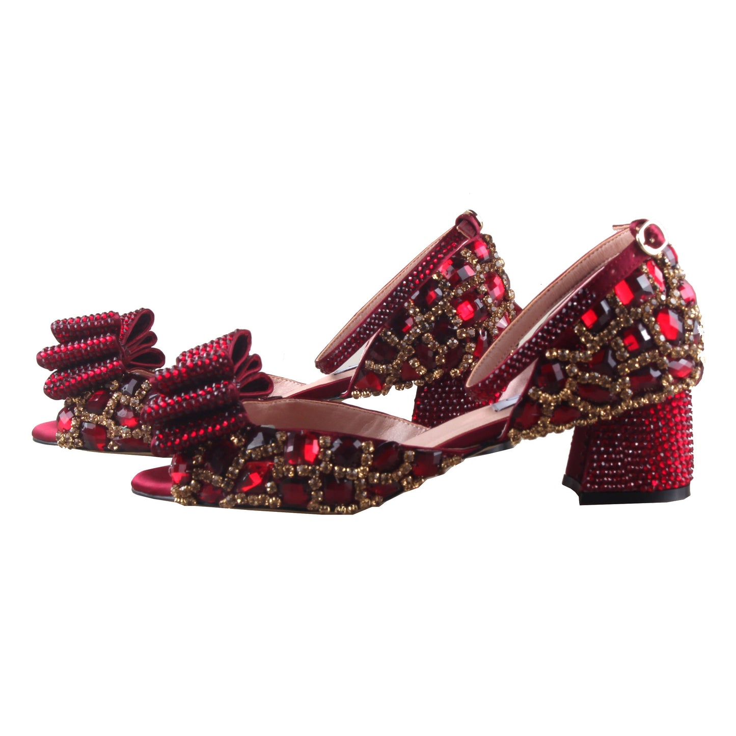 BS1144 Custom Made Block Heel Wine Red Burgundy  Crystal Shoes With Matching Bag Set Bridal Wedding Shoes  Women Low Heel Shoes