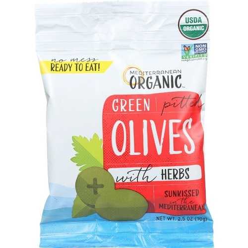 Mediterranean Organic Green Pitted Olives  (12x2.5 OZ)