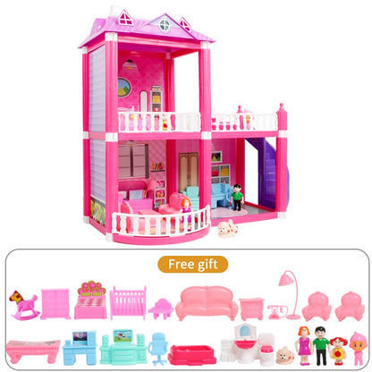 Kids Dollhouse Toys Pink Assemble Princess Villa Handmade Construction Casa Miniature Furniture Dollhouse For Children Gift