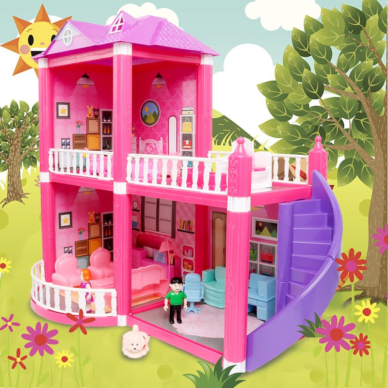 Kids Dollhouse Toys Pink Assemble Princess Villa Handmade Construction Casa Miniature Furniture Dollhouse For Children Gift