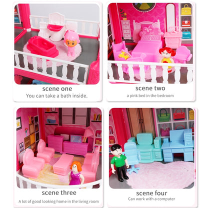 Kids Dollhouse Toys Pink Assemble Princess Villa Handmade Construction Casa Miniature Furniture Dollhouse For Children Gift