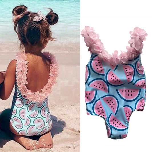 Baby Girls Swimwear 1 2 3 4 Years Toddler Kids Swimsuit One Piece Flower Girls Holiday Beachwear Children Printing Bathing Suit