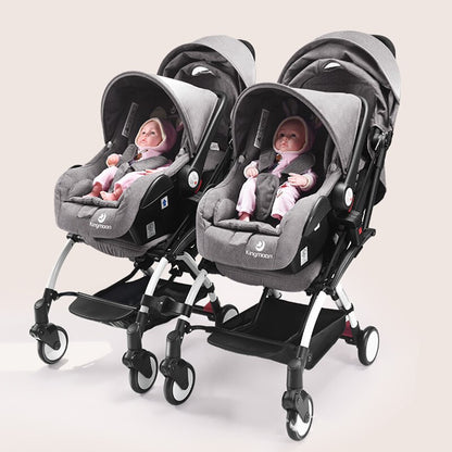 Baby Twin Strollers with Car Seat Twin Baby Stroller Newborn Lightweight Pocket Stroller Second Child Portable Folding Basket