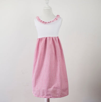 Baby girls summer fashion style solid color dress children ruffle round neck clothing kids sleeveless dress
