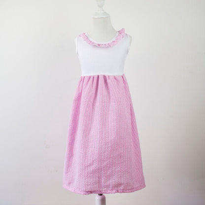 Baby girls summer fashion style solid color dress children ruffle round neck clothing kids sleeveless dress