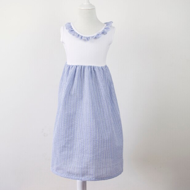 Baby girls summer fashion style solid color dress children ruffle round neck clothing kids sleeveless dress