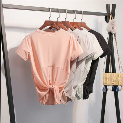 Back Mesh Patchwork Yoga Sport T-shirt Women Loose Fit O-neck Workout Running Tee Tops Fitness Short-Sleeved Shirts