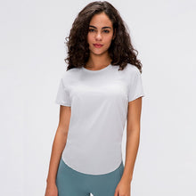 將圖片載入圖庫檢視器 Back Mesh Patchwork Yoga Sport T-shirt Women Loose Fit O-neck Workout Running Tee Tops Fitness Short-Sleeved Shirts
