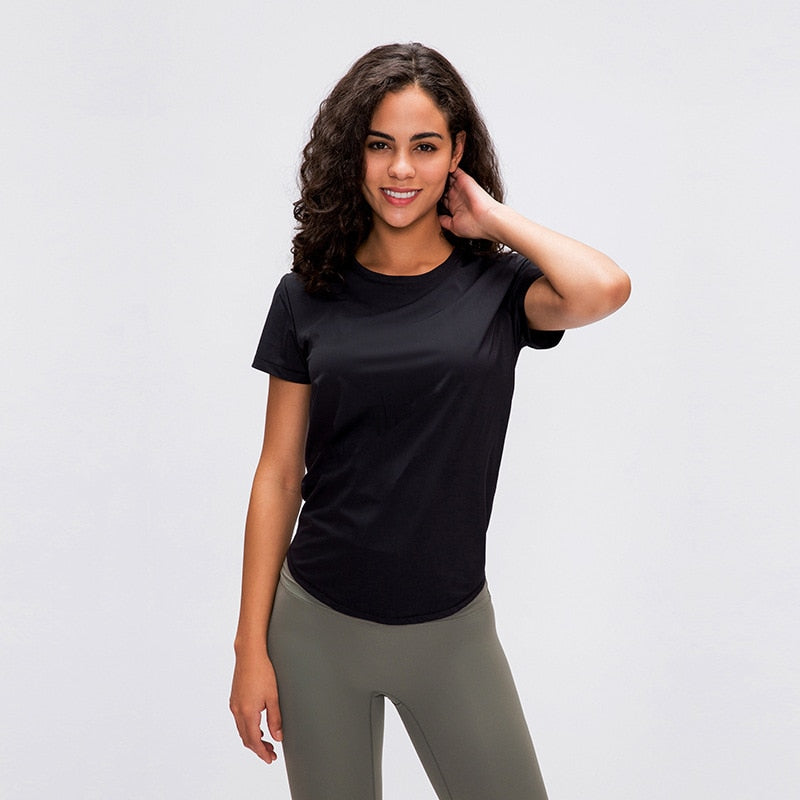Back Mesh Patchwork Yoga Sport T-shirt Women Loose Fit O-neck Workout Running Tee Tops Fitness Short-Sleeved Shirts