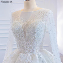 Load image into Gallery viewer, Ball Gown Wedding Dress Long Sleeve with 3D Flowers Sequins Pearls Beads Puffy Wedding Gowns for Bridal 2021 with Train Lace Up
