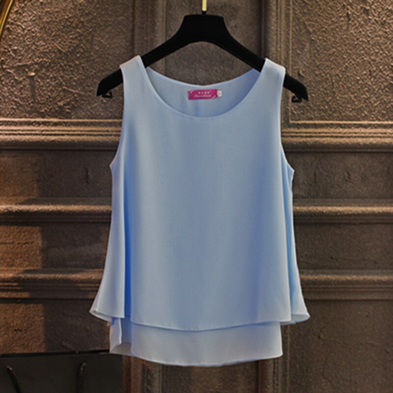 Banerdanni Women's 2020 Sleeveless Chiffon Blouse Summer Casual O-Neck Blouses High Quality Women's Blouse
