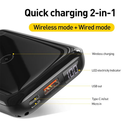 Baseus 10000mAh Qi Wireless Charger Power Bank for iPhone Samsung Huawei Powerbank PD Quick Charge 3.0 Portable External Battery