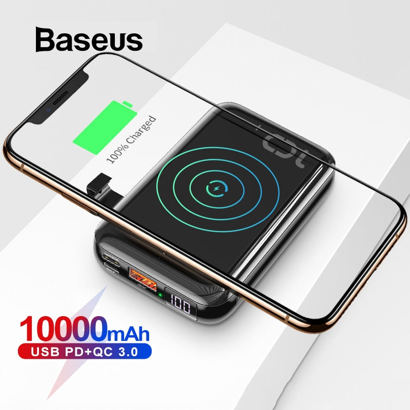 Baseus 10000mAh Qi Wireless Charger Power Bank for iPhone Samsung Huawei Powerbank PD Quick Charge 3.0 Portable External Battery