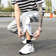 Load image into Gallery viewer, Basketball sports pants men&#39;s gray beam legs jogger pants full open buckle fashion button pants loose sweatpants trousers
