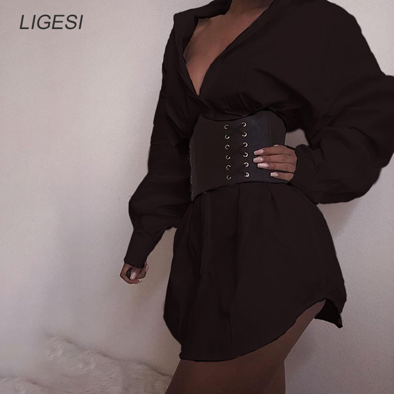 Batwing Sleeve White Mini Dress Women Casual Office Lady Pleated Shirt Dress Bandage Larty Club Bodycon Elegant Dress