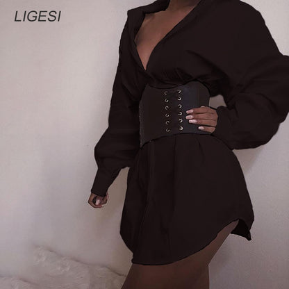 Batwing Sleeve White Mini Dress Women Casual Office Lady Pleated Shirt Dress Bandage Larty Club Bodycon Elegant Dress