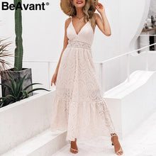 將圖片載入圖庫檢視器 BeAvant Embroided Cotton White Summer dress Women Sexy v neck spaghetti strap long dress High waist button casual dress female
