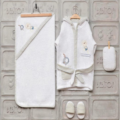Bear Baby Bath Set Bathrobe, Towel, Slippers, Bath Sponge