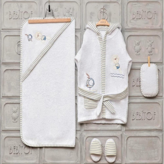 Bear Baby Bath Set Bathrobe, Towel, Slippers, Bath Sponge