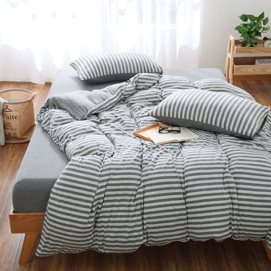 Bedding Set sleeping, all cotton knitted four piece set, plain color striped 1.5m bed sheet. Blanket and Sheets