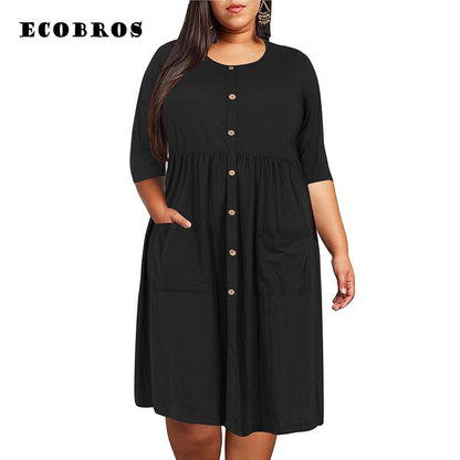 Big size 9XL dress for Fat MM 2019 Women Dress Loose pocket design solid plus size dresses women clothing party dress vestidos