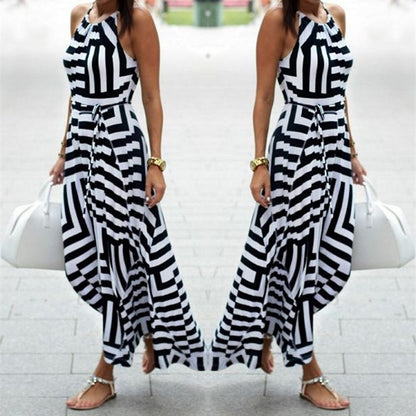 Bigsweety New Fashion Women Sexy Boho Striped Dress Summer Maxi Long Dress Sleeveless Beach Strap Sundress Vestidos For Female