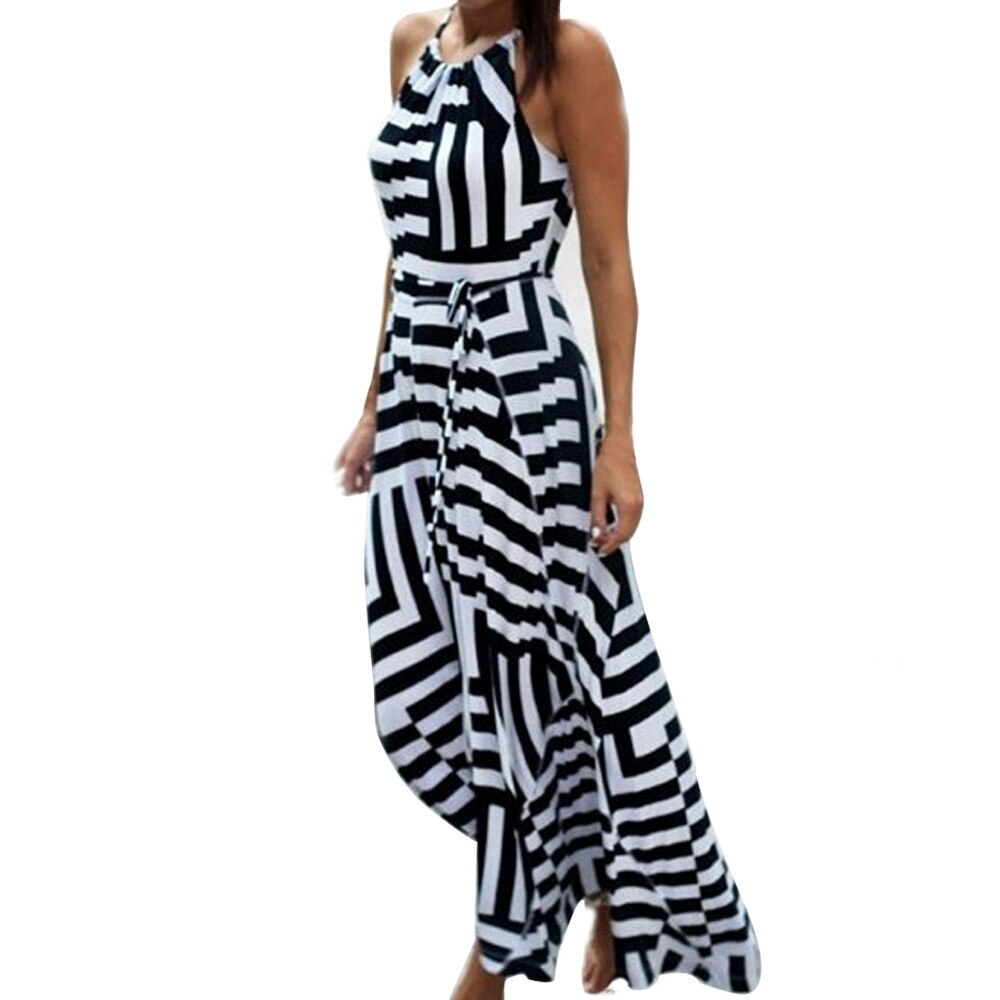 Bigsweety New Fashion Women Sexy Boho Striped Dress Summer Maxi Long Dress Sleeveless Beach Strap Sundress Vestidos For Female