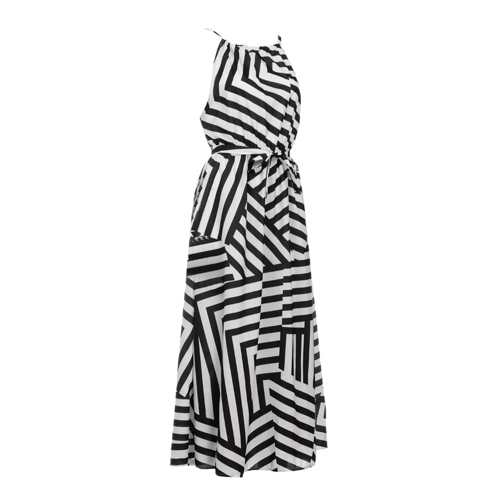Bigsweety New Fashion Women Sexy Boho Striped Dress Summer Maxi Long Dress Sleeveless Beach Strap Sundress Vestidos For Female