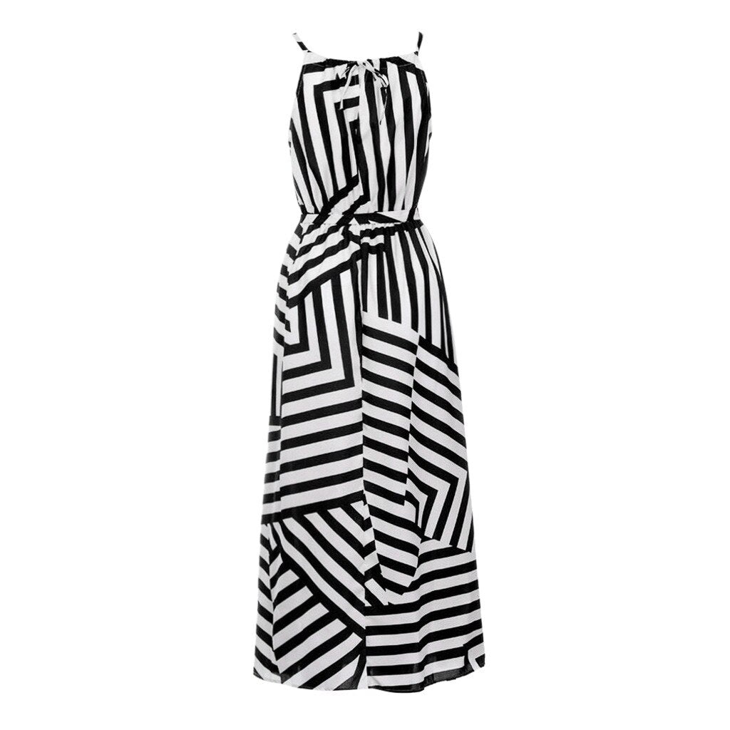 Bigsweety New Fashion Women Sexy Boho Striped Dress Summer Maxi Long Dress Sleeveless Beach Strap Sundress Vestidos For Female