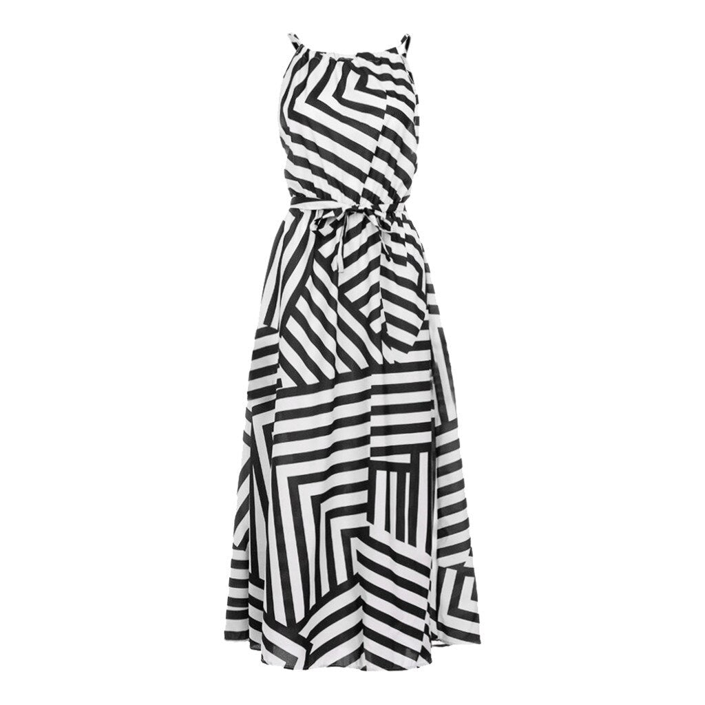 Bigsweety New Fashion Women Sexy Boho Striped Dress Summer Maxi Long Dress Sleeveless Beach Strap Sundress Vestidos For Female