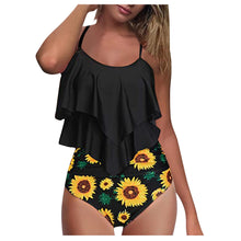 Charger l&#39;image dans la galerie, Bikinis Set Ladies Sexy Black Ruffled Sling Pattern Printed Split Bikini Swimsuit Women&#39;s Swimwear 2021 Traje De Baño Para Mujer
