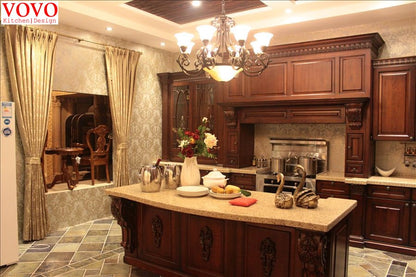 Birch solid wood kitchen cabinet with curvy countertop for island
