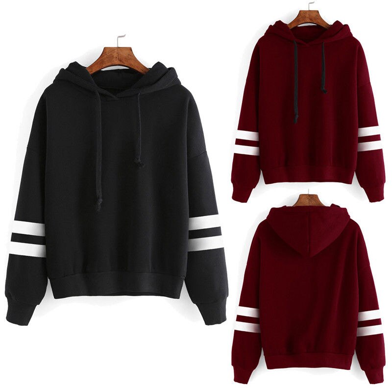 Black Friday Deals 2018 New Striped Long Sleeve Solid Hooded Hoodie arrival Womens  Sweatshirt Jumper Hooded Warm Pullover Tops