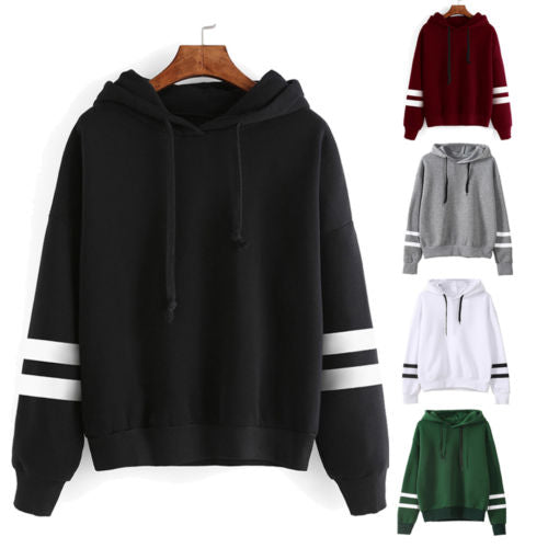 Women's Striped Long Sleeve Solid Hooded Hoodie Sweater Womens Sweatshirt Jumper Hooded Warm Pullover Tops