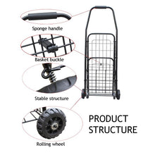 Load image into Gallery viewer, Black Portable Folding Shopping Cart Trolley Basket Grocery Travel Shopping Supermarket Folding Trailer 25KG Bearing 37x32x76cm
