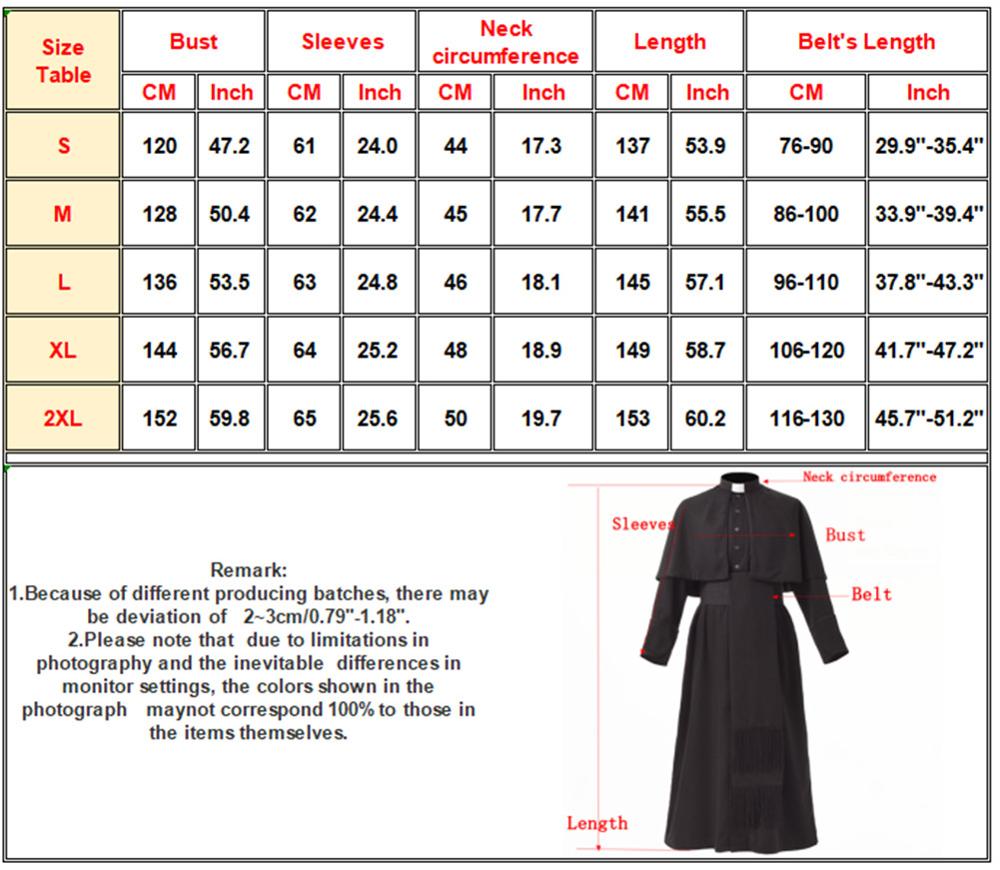 Black Priests Robe Cassock Adult Catholic Roman Soutane Pope Missionary Uniform Medieval Clergy