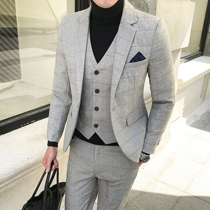 Blazer Vest Pants British Men Suit Three Piece Slim Party High End Custom Business Men's Formal Dress Jacket Asian Size 5XL