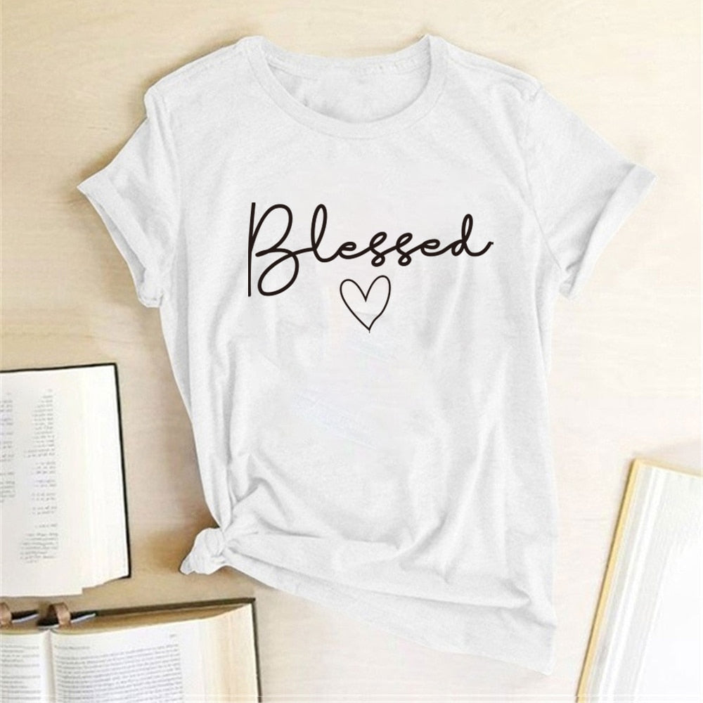 Blessed Heart Printing T-shirts Women Summer Clothes  T Shirt Harajuku Graphic Tee Casual Short Sleeve Tops for Women