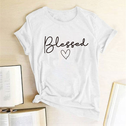 Blessed Heart Printing T-shirts Women Summer Clothes  T Shirt Harajuku Graphic Tee Casual Short Sleeve Tops for Women