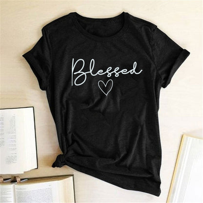 Blessed Heart Printing T-shirts Women Summer Clothes  T Shirt Harajuku Graphic Tee Casual Short Sleeve Tops for Women