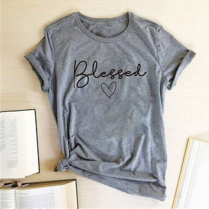 Blessed Heart Printing T-shirts Women Summer Clothes  T Shirt Harajuku Graphic Tee Casual Short Sleeve Tops for Women