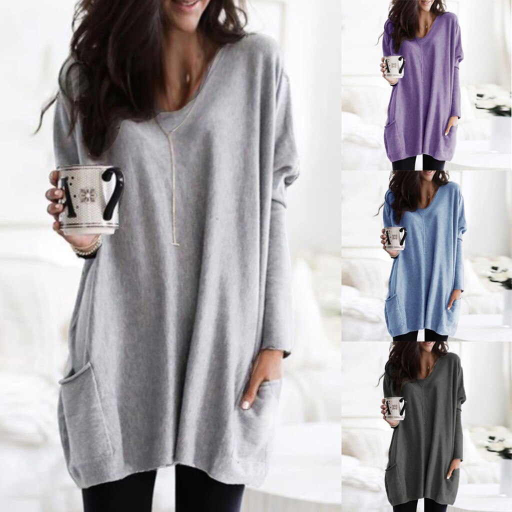 Blouse 2019 Top New Womens Solid Warm Long Sleeve V Neck Sweatshirt Loose Solid Pullover Tops Blouse For Women Haut Femme