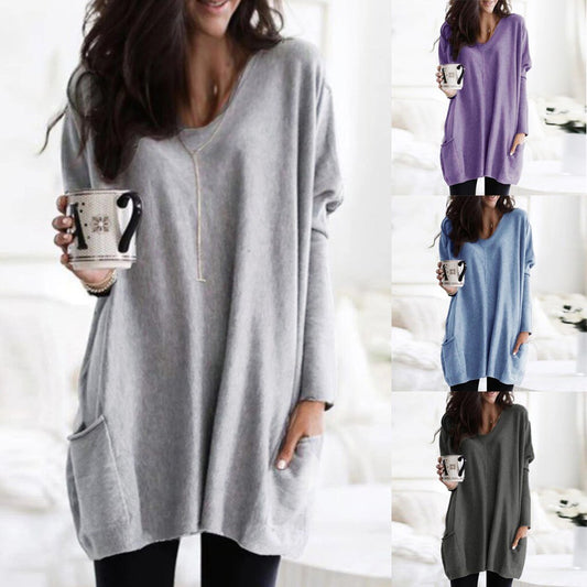 Blouse 2019 Top New Womens Solid Warm Long Sleeve V Neck Sweatshirt Loose Solid Pullover Tops Blouse For Women Haut Femme