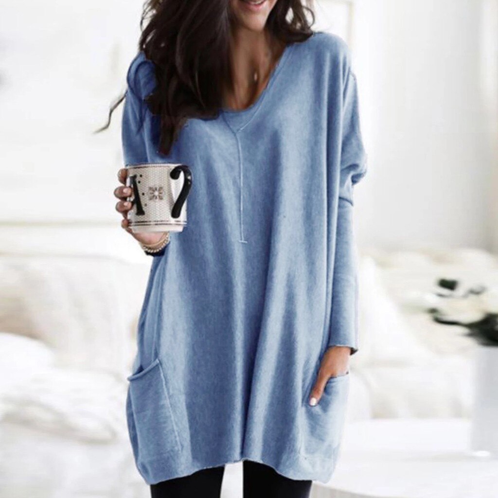Blouse 2019 Top New Womens Solid Warm Long Sleeve V Neck Sweatshirt Loose Solid Pullover Tops Blouse For Women Haut Femme