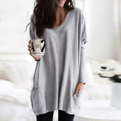 Blouse 2019 Top New Womens Solid Warm Long Sleeve V Neck Sweatshirt Loose Solid Pullover Tops Blouse For Women Haut Femme